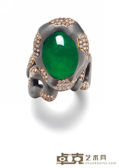 陈世英设计 缅甸天然翡翠配钻石戒指 