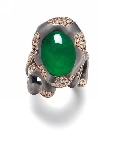 陈世英设计 缅甸天然翡翠配钻石戒指