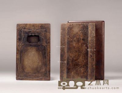 明中期 鳝鱼黄双虎钟样澄泥砚 纵24.5cm;宽14.5cm;高3.8cm