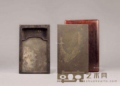 元时期 银花曲池罗纹歙石大砚 纵28.3cm;宽18cm;高6.4cm