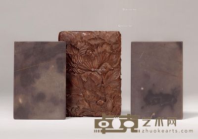 清时期 花开富贵老坑端石笔舔 纵13cm;宽8.5cm;高2cm