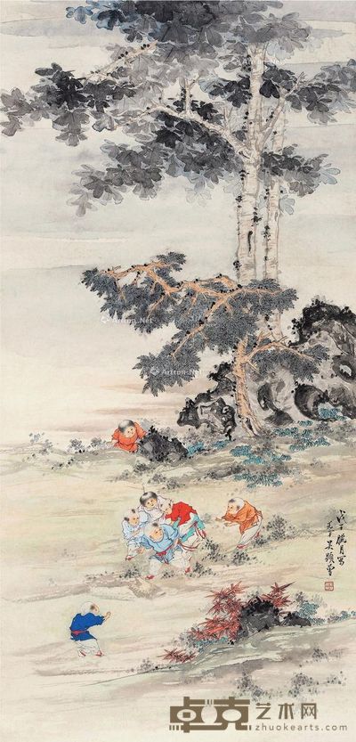 吴显曾 婴戏图 76×36cm