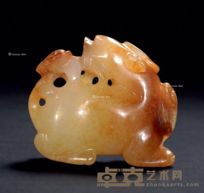 清 灵芝献寿把件 长3.5cm；宽3cm