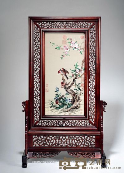 双面刺绣“郎世宁花鸟”台屏 28×55cm