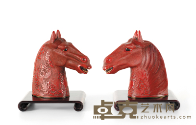 铜胎雕漆 马头一对 19×18