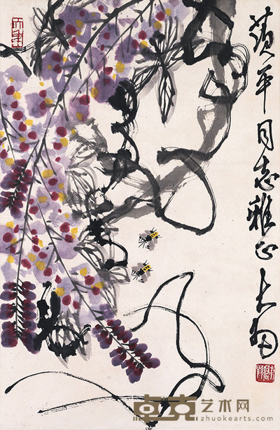 陈大羽 紫藤蜜蜂 69×45cm 约2.8平尺