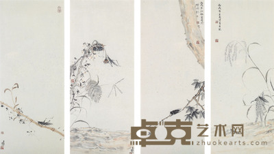 杨立奇 工笔草虫四屏 69×28cm×4 每幅约1.7平尺