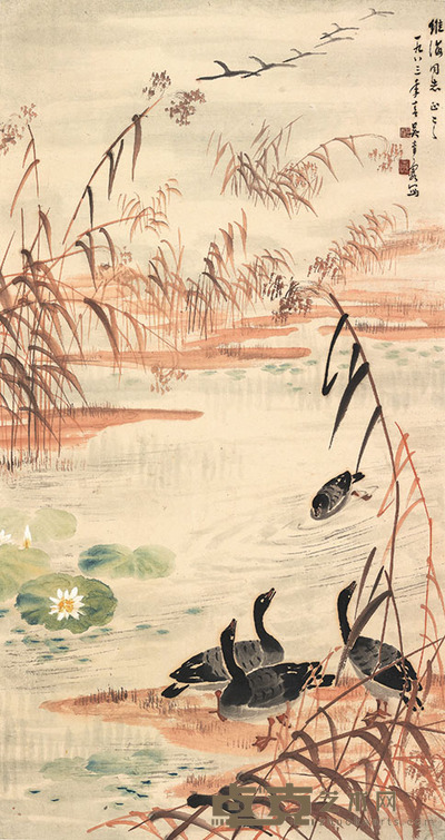吴青霞 芦雁 90×47cm 约3.8平尺