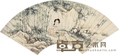 黄山寿 竹林仕女 19×51cm
