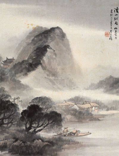 吴石僊 溪山烟雨图