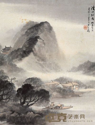 吴石僊 溪山烟雨图 43×33cm