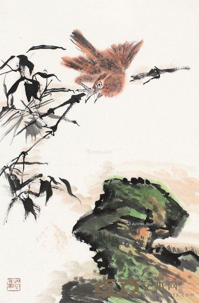唐云 竹雀 69.5×45cm