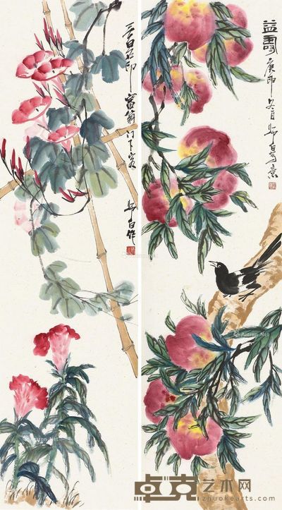 娄师白 花鸟 152×42cm×2