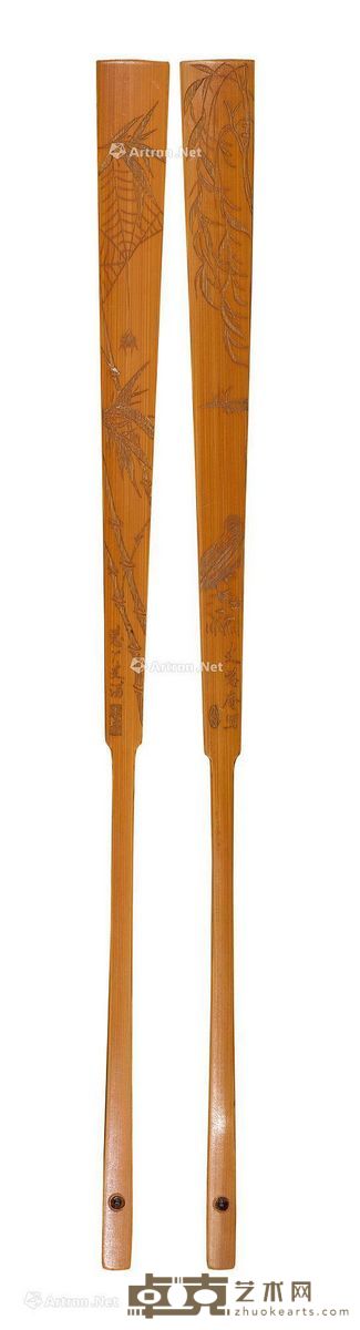 支慈厂 竹刻扇骨 高32.5cm