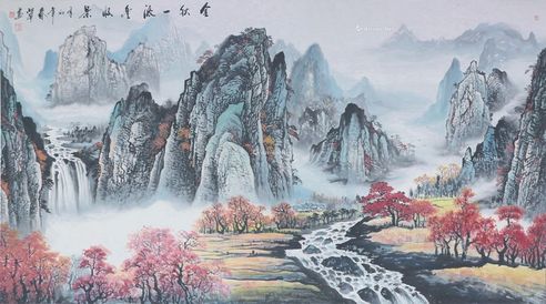 刘春草 岭南画《金秋一派丰收景》