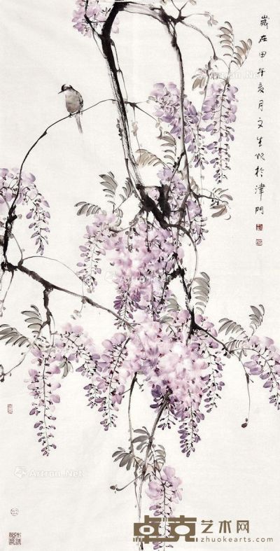 刘文生 紫藤小鸟 137×69cm