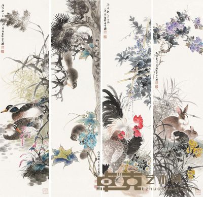 王茂飞 花卉 138×34cm×4