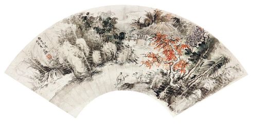 张谷雏 访友图扇面