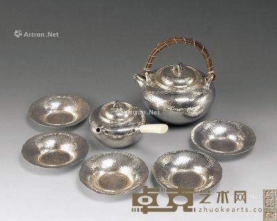 银制牙柄茶壶 茶托 （七件一组） 尺寸不一；重745g