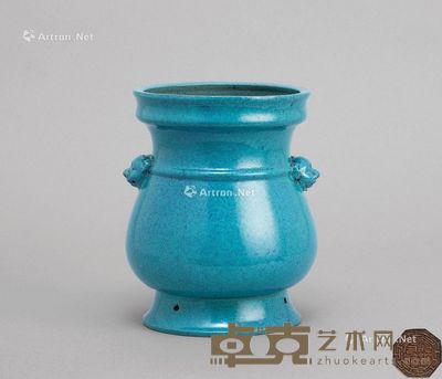 民国 紫砂胎炉钧釉双兽耳瓶 高19cm