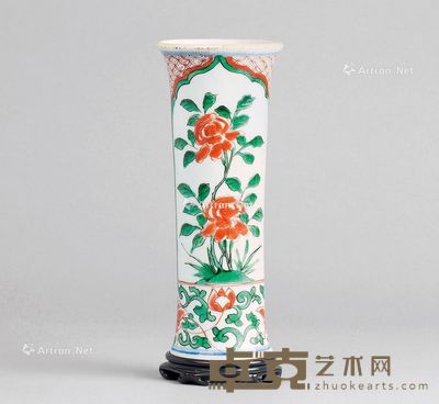 清代 五彩花卉纹花觚 高20cm