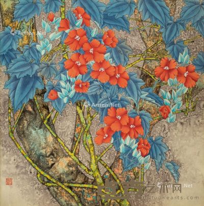 金鸿均 林中花 66×66cm