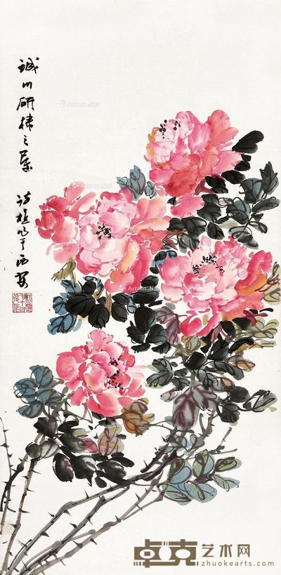 叶访樵 月季 69.5×33.5cm