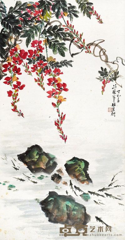 叶访樵 凌霄游鱼 100×52.5cm