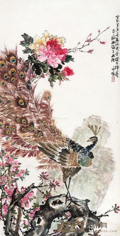 叶访樵 牡丹孔雀 134×68cm