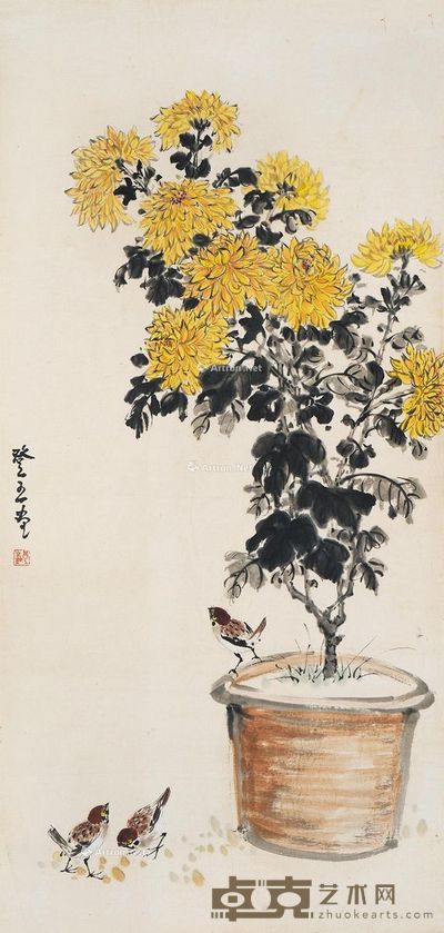田登五 菊花 95×45cm
