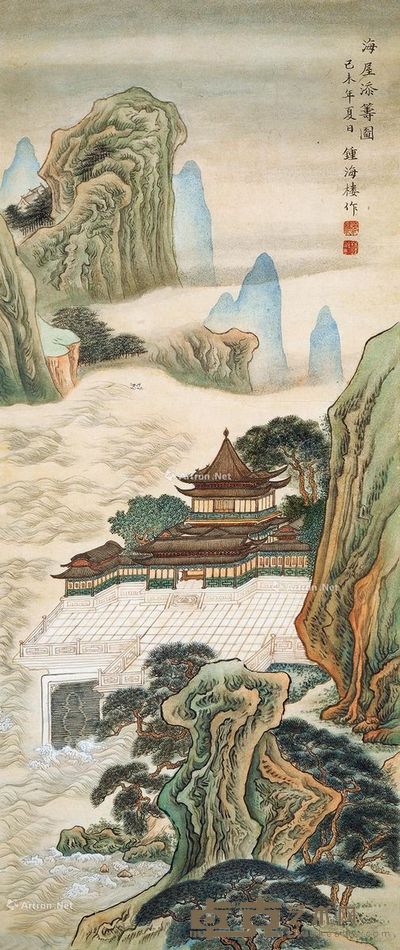 钟海楼 海屋添寿图 91.5×39cm