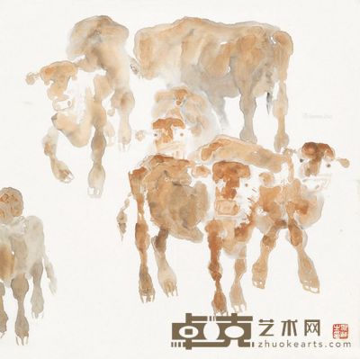 晁海 群牛图 69×69cm