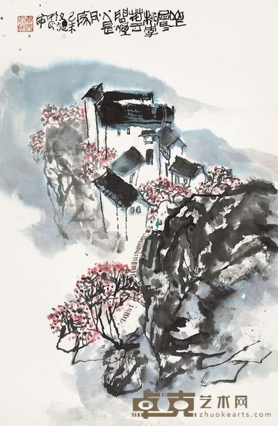 江文湛 山上层层桃李花 68×45cm