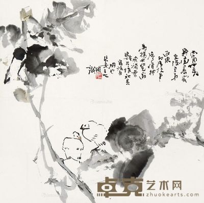 江文湛 吴三大 枝头双雀 68×68cm