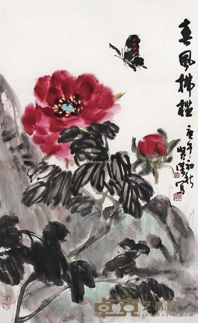 曾贤谋 牡丹 82×50.5cm