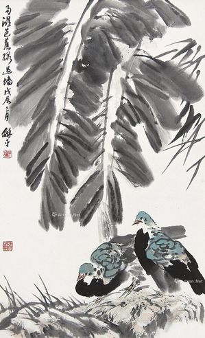 王和平 芭蕉双鸽