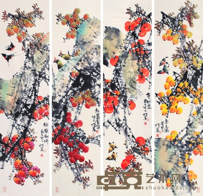 任恒泉 花鸟四条屏 34×134cm×4