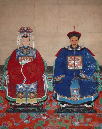 佚名 清朝中期一品文官夫妇肖像 117×150cm