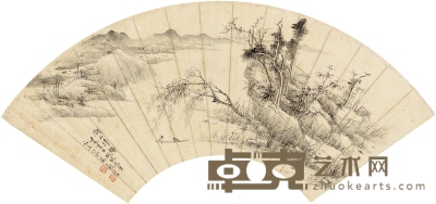 张石园  湖山清旷图 51.5×18cm