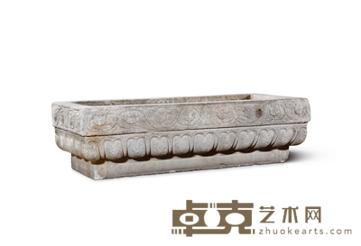 明·汉白玉莲瓣纹长方形石盆 116×51×35cm