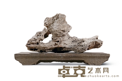 清·白石石座带太湖石赏石 70×25×32cm