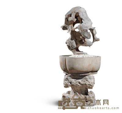 明·白石海棠盆连赏石立峰 65×48×153cm