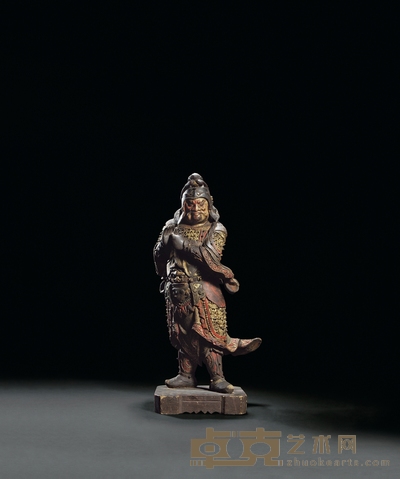 清·木胎护法天王像 高：58cm