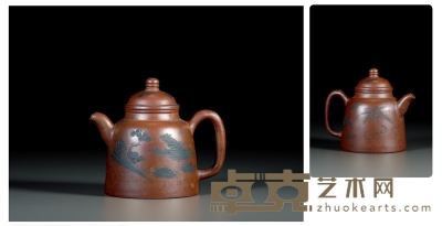 清中期·黑泥绘紫泥钟形壶 8.5×10.4cm