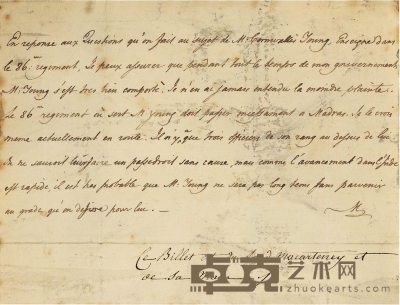 英国第一个访华使团团长——马戛尔尼（George Macartney，1737～1806） 罕见亲笔信 18×14cm
