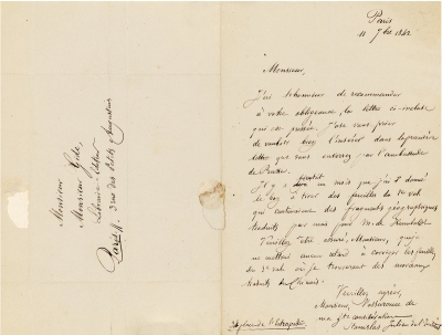 法国“汉学三杰”之一——儒 莲（Stanislas Aignan Julien，1797～1873） 致出版商亲笔信