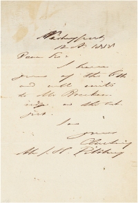 美国首任驻华专员、中美第一个不平等条约《望厦条约》签订者——顾 盛（Caleb Cushing，1800～1879） 致友人皮尔斯伯里亲笔信