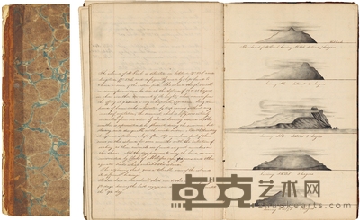 美国访华商船喀里多尼亚(Caledonia)号 1824至1825年间航海日志书册 一册(约八十四页) 31.5×19.5cm(册页尺寸)