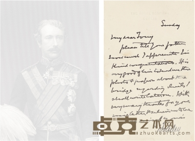 第二次鸦片战争侵华将领、英军总司令——吴士礼（Garnet Joseh Wolseley，1833～1913） 亲笔信 17.5×11cm