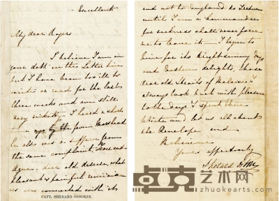 英国海军少将、第一和第二次鸦片战争亲历者——阿思本（Sherard Osborn，1822～1875） 亲笔信 22.5×18cm